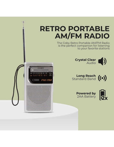 Radio Portátil Coby CR-203-SLV AM/FM Compacta 800 Horas Radio Portátil Coby CR-203-SLV AM/FM Compacta 800 Horas