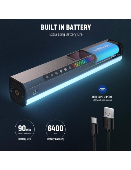 Tubo de Luz LED NEEWER RGB1 Portátil con Barndoor y Control APP Tubo de Luz LED NEEWER RGB1 Portátil con Barndoor y Control APP