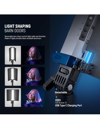 Tubo de Luz LED NEEWER RGB1 Portátil con Barndoor y Control APP