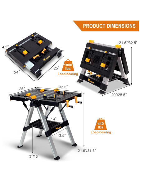 Banco de Trabajo Plegable WORKESS WB025 1000Lbs Ajustable Banco de Trabajo Plegable WORKESS WB025 1000Lbs Ajustable