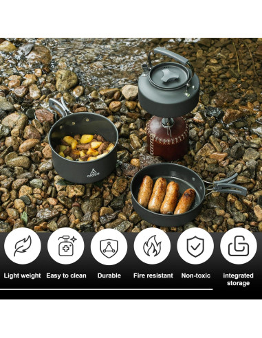 Set de Cocina para Camping Alocs 7 Piezas 1.7L Olla y Sartén