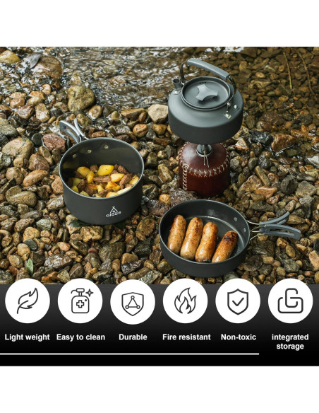 Set de Cocina para Camping Alocs 7 Piezas 1.7L Olla y Sartén Set de Cocina para Camping Alocs 7 Piezas 1.7L Olla y Sartén
