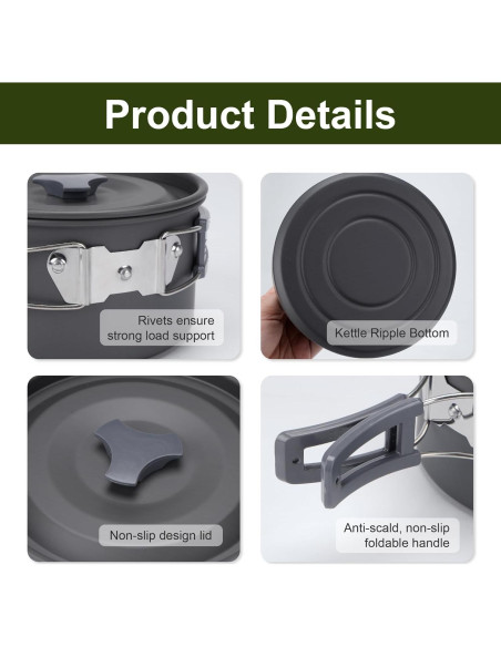Set de Cocina para Camping Alocs 7 Piezas 1.7L Olla y Sartén Set de Cocina para Camping Alocs 7 Piezas 1.7L Olla y Sartén