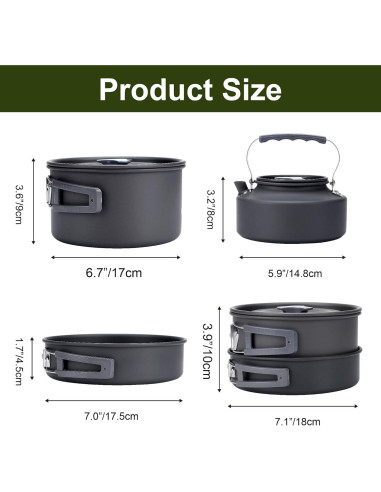 Set de Cocina para Camping Alocs 7 Piezas 1.7L Olla y Sartén