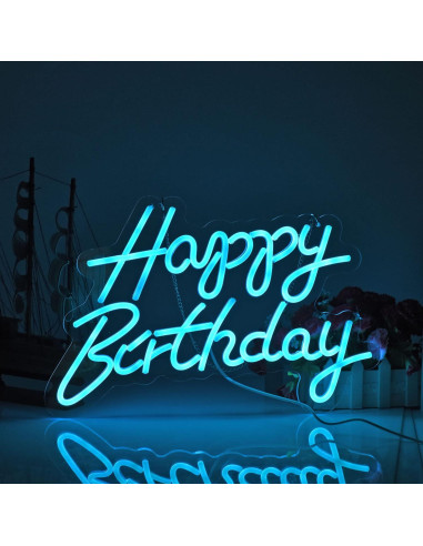 Letrero de Neón Feliz Cumpleaños Neonhonba 43x30 cm Azul