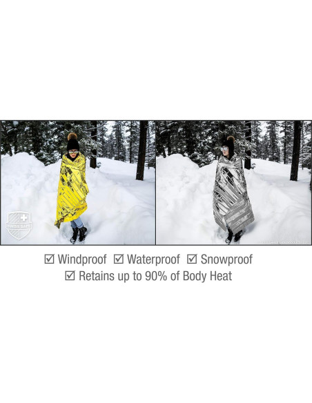 Mantas Térmicas de Emergencia XL Swiss Safe - 4 Paquete Mantas Térmicas de Emergencia XL Swiss Safe - 4 Paquete