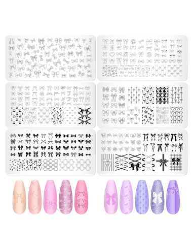 Kit de Placas de Estampado de Uñas Y1tvei - 6 Piezas Lazo