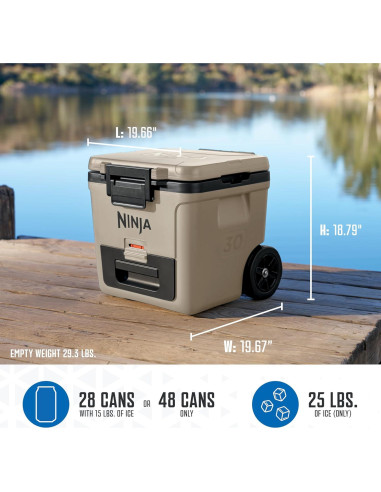 Cooler Ninja FrostVault 30QT Beige con Ruedas y Aislamiento
