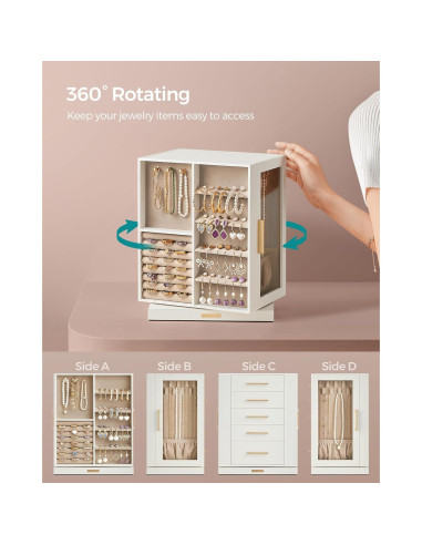 Caja de Joyería Rotativa 360 SONGMICS, 5 Cajones, Blanco Nube