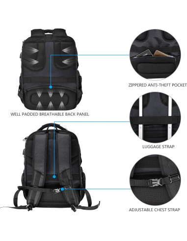 Mochila KROSER para Laptop 17.3" Resistente al Agua - Negro