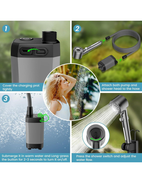 Ducha Portátil Fitespot para Camping 6000mAh Filtrada LED Ducha Portátil Fitespot para Camping 6000mAh Filtrada LED