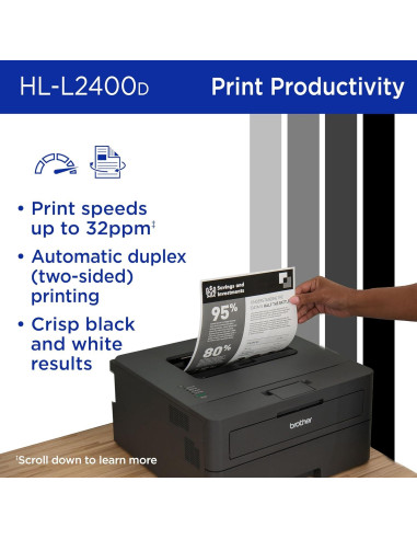 Impresora Lásers Monocromática Brother HL-L2400D 32 PPM Dúplex