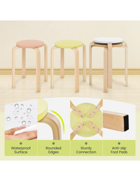 Conjunto de 4 Taburetes Apilables de Madera COSTWAY 45.72 cm Conjunto de 4 Taburetes Apilables de Madera COSTWAY 45.72 cm