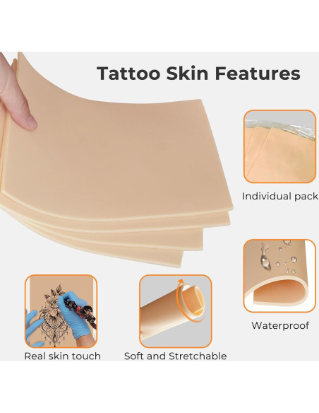 Piel de Práctica para Tatuaje 10 Hojas 3mm Silicona Profesional Piel de Práctica para Tatuaje 10 Hojas 3mm Silicona Profesional