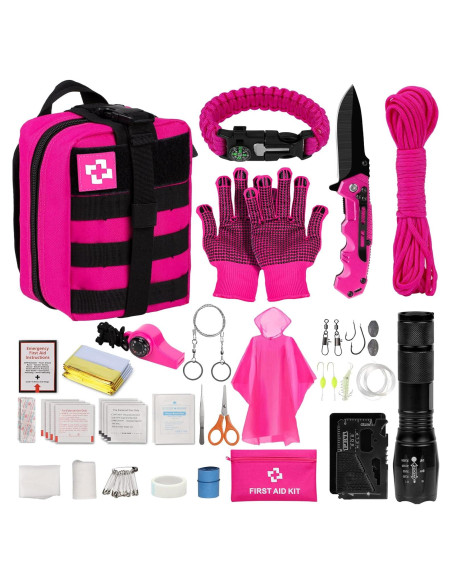 Kit de Supervivencia Vioview Rosa con Primeros Auxilios y Bolsa Molle Kit de Supervivencia Vioview Rosa con Primeros Auxilios y Bolsa Molle