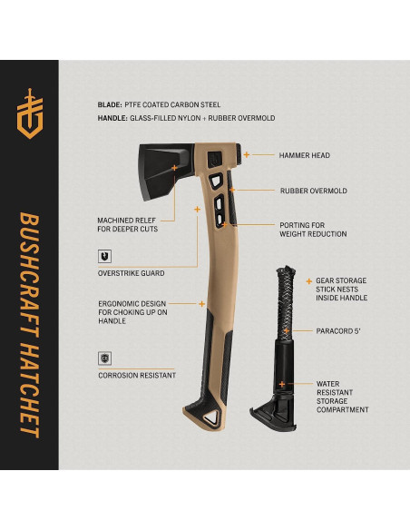 Hacha Bushcraft Gerber Gear - Multiusos Coyote 1.09 kg Hacha Bushcraft Gerber Gear - Multiusos Coyote 1.09 kg