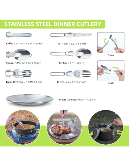 Juego de Cocina para Camping Lixada 16 Piezas Aluminio Verde Juego de Cocina para Camping Lixada 16 Piezas Aluminio Verde