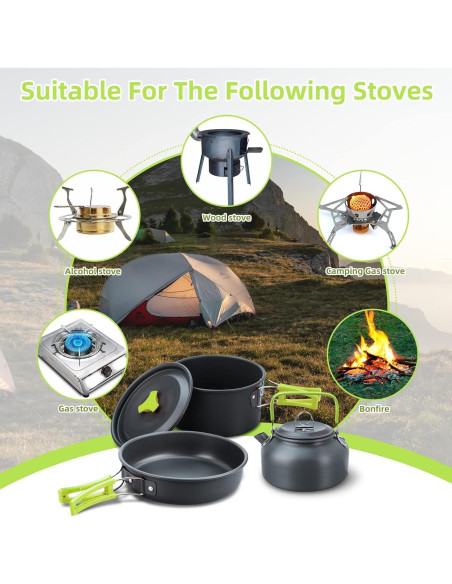 Juego de Cocina para Camping Lixada 16 Piezas Aluminio Verde Juego de Cocina para Camping Lixada 16 Piezas Aluminio Verde