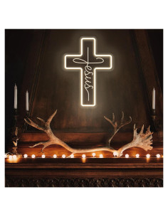 Cartel de Neón Cruz de Jesús LED 27.9x39.6 cm Decoración