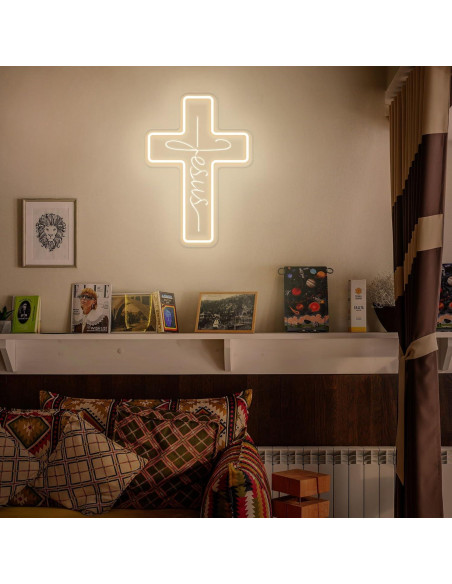 Cartel de Neón Cruz de Jesús LED 27.9x39.6 cm Decoración Cartel de Neón Cruz de Jesús LED 27.9x39.6 cm Decoración