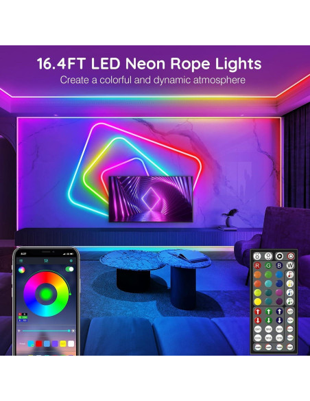 Luces de Cuerda LED Neón LETIANPAI 5m RGB Impermeables Luces de Cuerda LED Neón LETIANPAI 5m RGB Impermeables