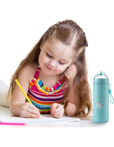 Botella de Agua KINIA 12 Oz Unicornio Azul Acero Inoxidable