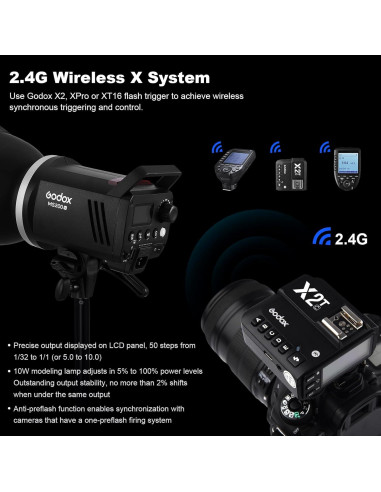 Flash Estudio Godox MS200V 200Ws con Reflector y LED 5600K