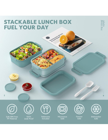 Caja Bento Apilable Jelife 72oz Verde a Prueba de Fugas