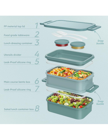 Caja Bento Apilable Jelife 72oz Verde a Prueba de Fugas