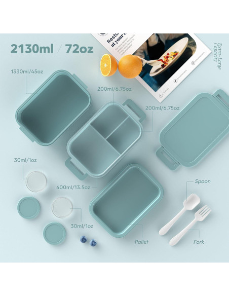 Caja Bento Apilable Jelife 72oz Verde a Prueba de Fugas Caja Bento Apilable Jelife 72oz Verde a Prueba de Fugas