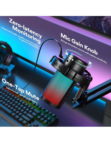 Micrófono USB MAONO DGM20S para Gaming con RGB y Soporte