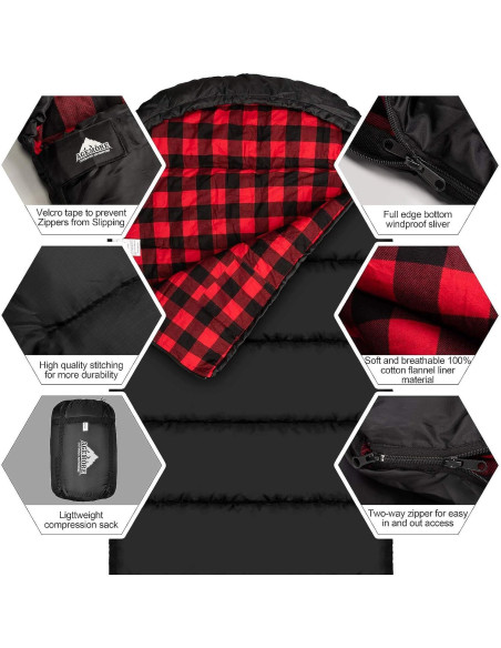 Saco de dormir AGEMORE XXL algodón flannel 3-4 estaciones Saco de dormir AGEMORE XXL algodón flannel 3-4 estaciones