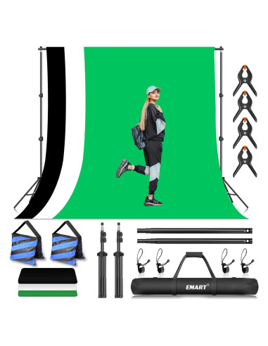 Kit Soporte Fotografía EMART 2.13x3.05m Ajustable con Fondos