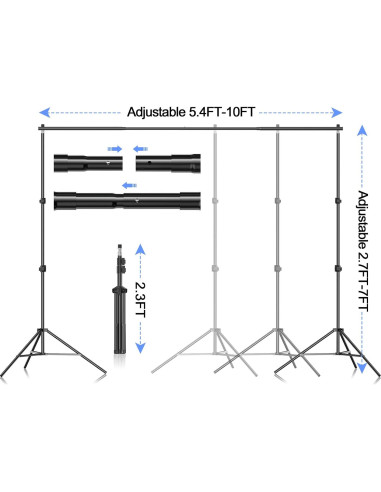 Kit Soporte Fotografía EMART 2.13x3.05m Ajustable con Fondos