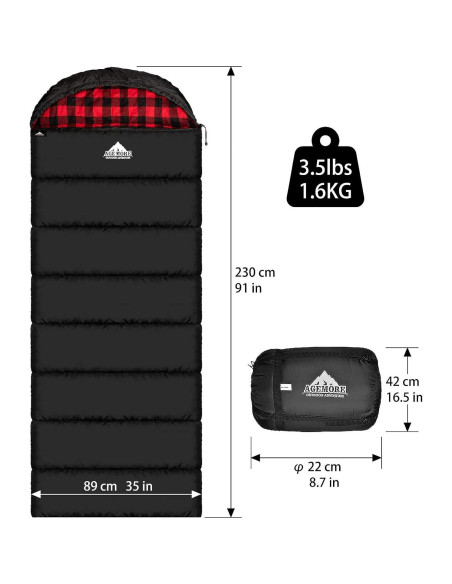 Saco de dormir AGEMORE XXL algodón flannel 3-4 estaciones Saco de dormir AGEMORE XXL algodón flannel 3-4 estaciones
