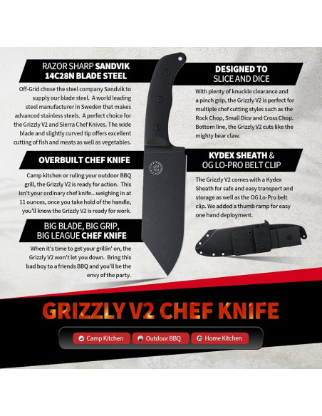 Cuchillo de Chef Grizzly V2 Off-Grid 15.5 cm Acero Sandvik Cuchillo de Chef Grizzly V2 Off-Grid 15.5 cm Acero Sandvik