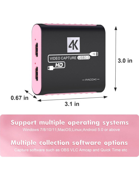 Tarjeta de Captura HDMI 4K PACOXI USB 3.0 para Streaming Tarjeta de Captura HDMI 4K PACOXI USB 3.0 para Streaming