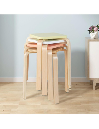 Conjunto de 4 Taburetes Apilables de Madera COSTWAY 45.72 cm