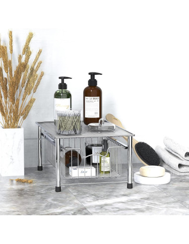 Cesta Apilable Simple Houseware de Metal Cromo 42.7x27.7x19.1cm