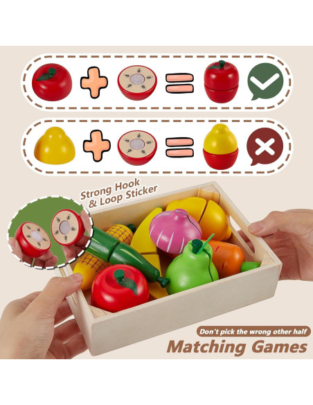 HERSITY Juego de Comida de Madera Frutas y Verduras 18+ Meses HERSITY Juego de Comida de Madera Frutas y Verduras 18+ Meses