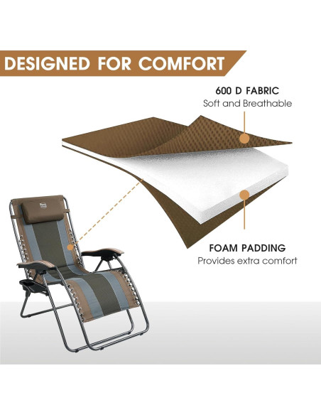 Silla de Gravedad Cero Timber Ridge Acolchada Plegable 158.8 kg Silla de Gravedad Cero Timber Ridge Acolchada Plegable 158.8 kg