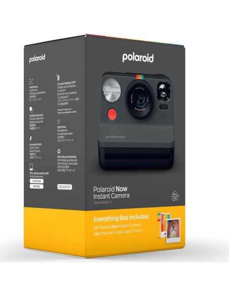 Cámara Instantánea Polaroid Now 2 Generación I-Type Negra + 16 Fotos Cámara Instantánea Polaroid Now 2 Generación I-Type Negra + 16 Fotos