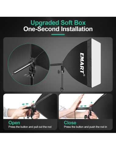 Kit de Iluminación Fotográfica EMART Softbox 40x40cm 50W LED Control Remoto