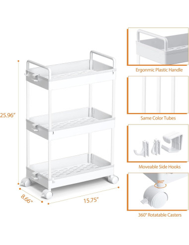 Carro de Almacenamiento Rodante Ronlap 3 Niveles Blanco