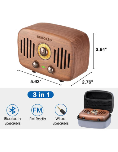 Altavoz Bluetooth Retro Simolio JH-762 2x8W Madera Nogal