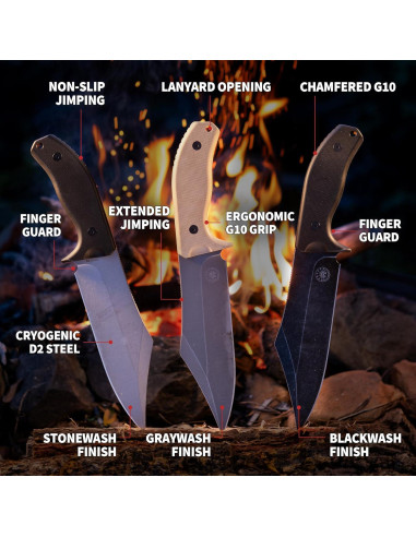 Cuchillo Fijo Bowie Off-Grid Caiman XXL Acero Cryo D2 17.78 cm