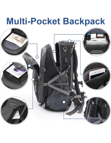 Mochila de Senderismo 40L Yixi Impermeable con Cargador USB