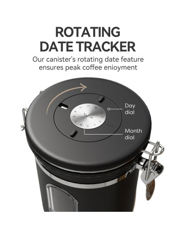 Contenedor de Café Veken 0.45 kg Acero Inoxidable Hermético Negro