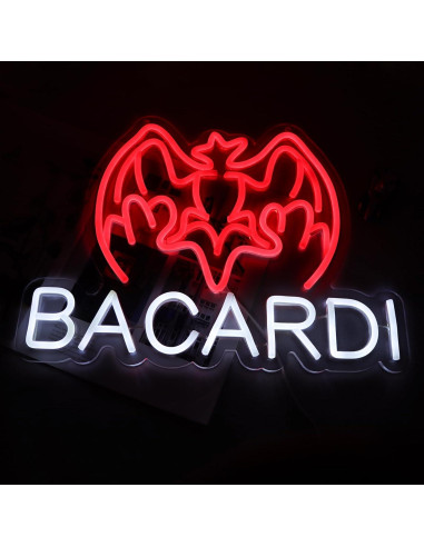 Cartel de neón Bacardi Rum LED 33x43 cm para bar y decoración