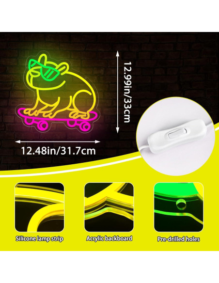 Luz de Neón LED Capibara Patinando 32.8x31.5 cm Attneon Luz de Neón LED Capibara Patinando 32.8x31.5 cm Attneon